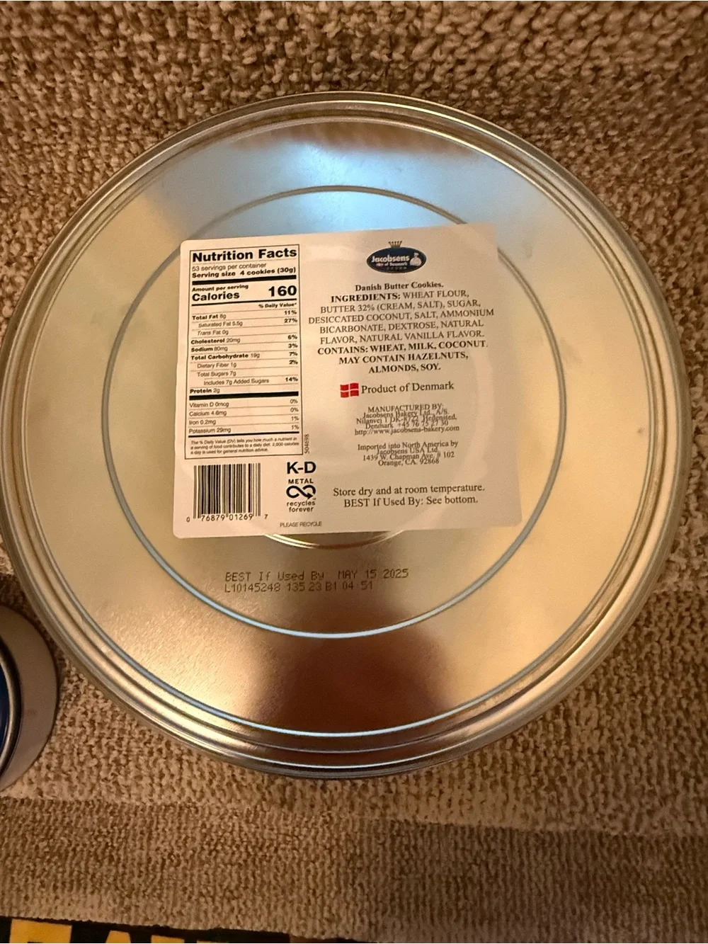 Jacobsen's Butter Cookies Decorative Tin Blue/Red